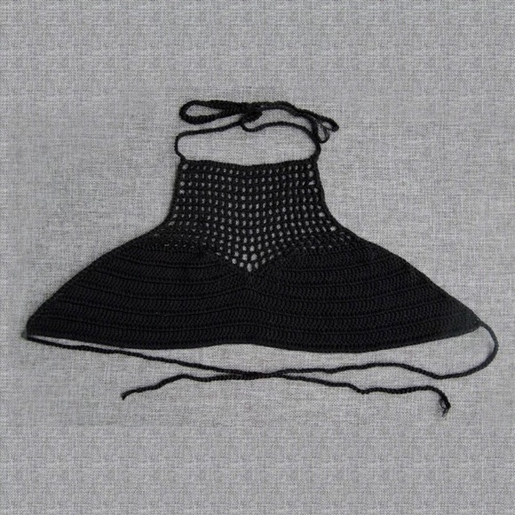 Sexy High Neck Cutout Crocheted Halter Top - Picture 2 of 2